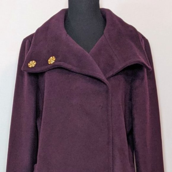 Ann Taylor Felt Purple Gold Button Trench Coat - Picture 2 of 10